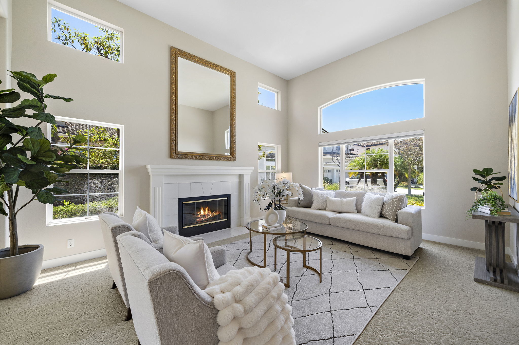 Elegant open-concept living space at 7593 E. Endemont Court with soaring ceilings and natural light